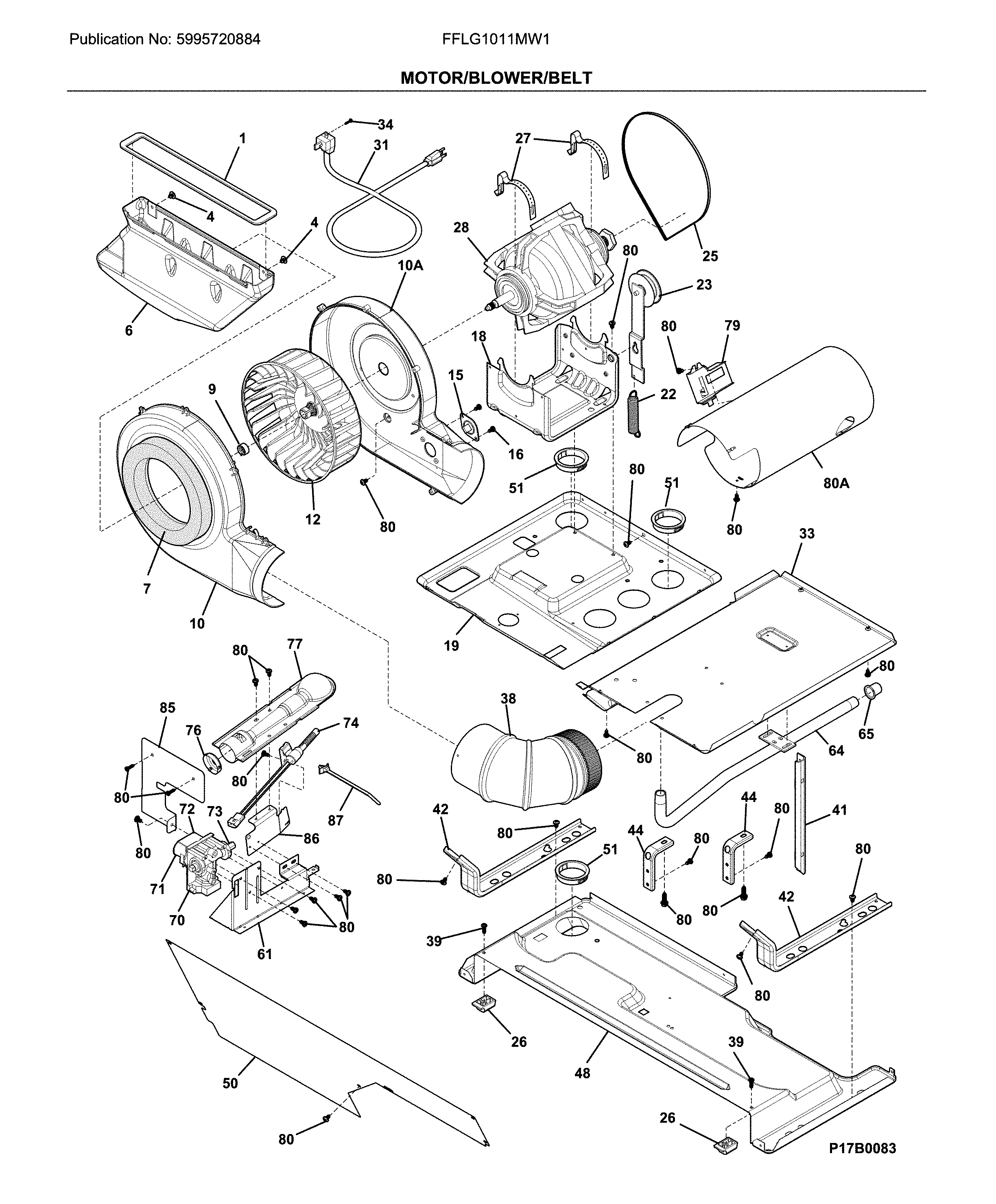 Motor/blower/belt