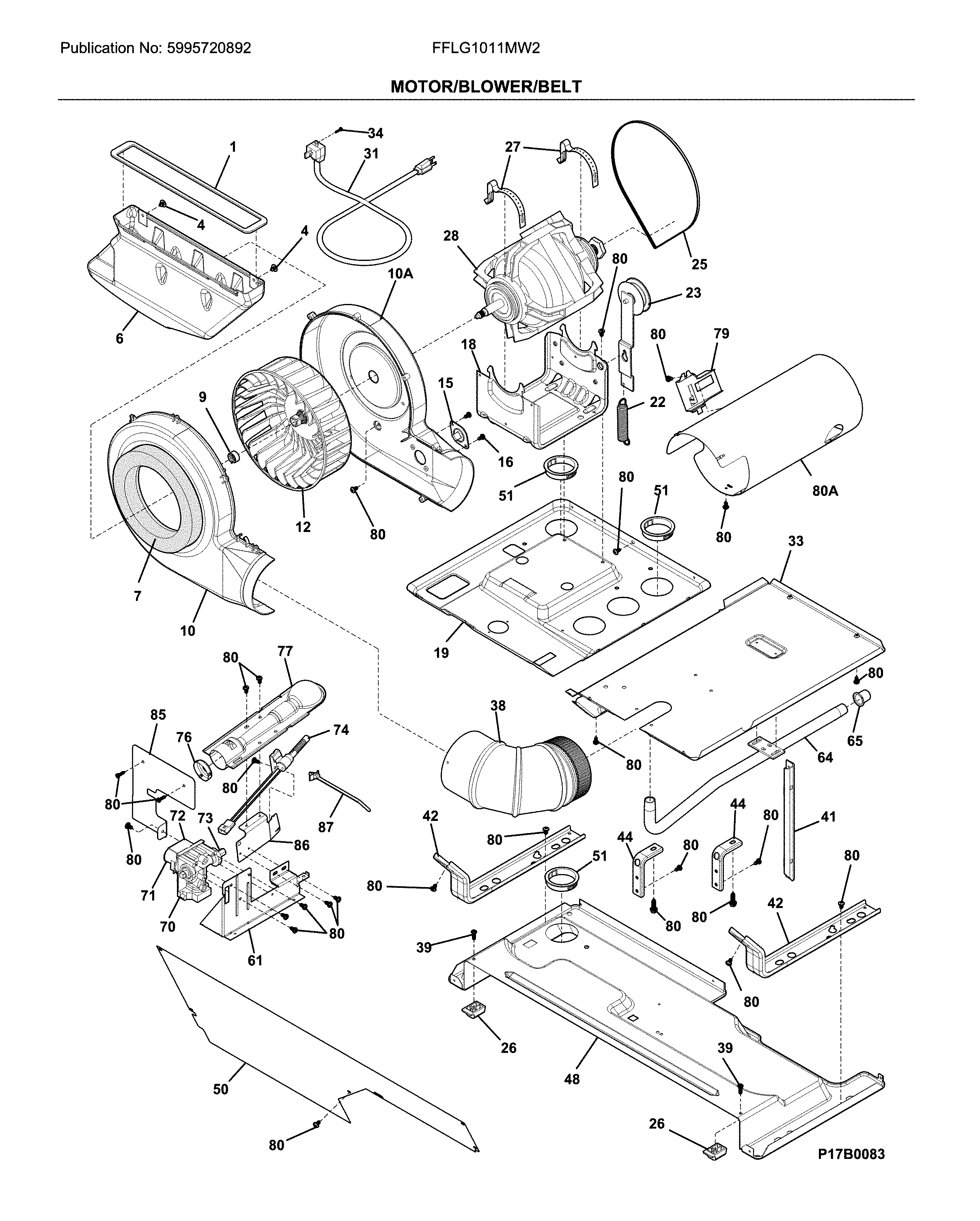 Motor/blower/belt