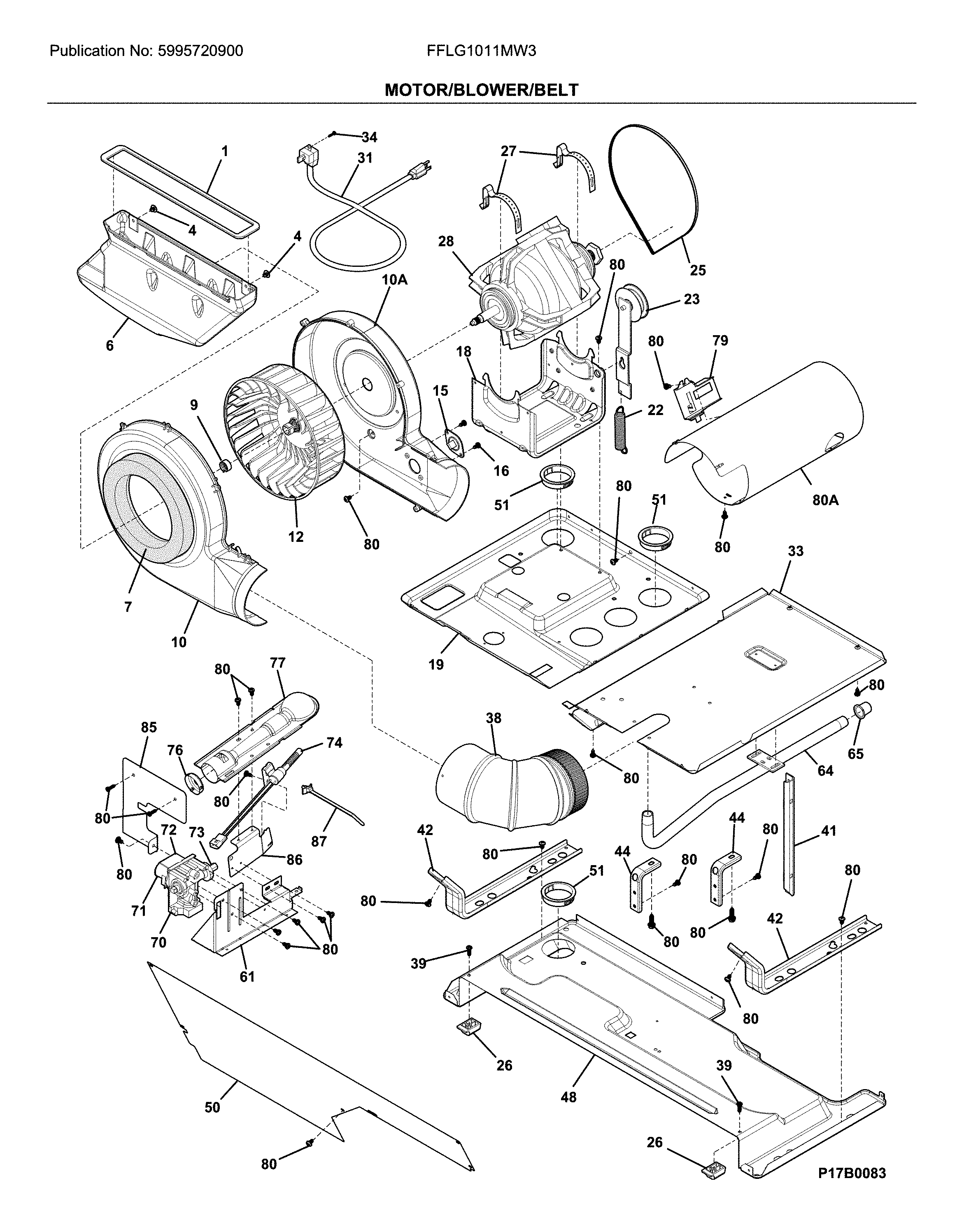 Motor/blower/belt