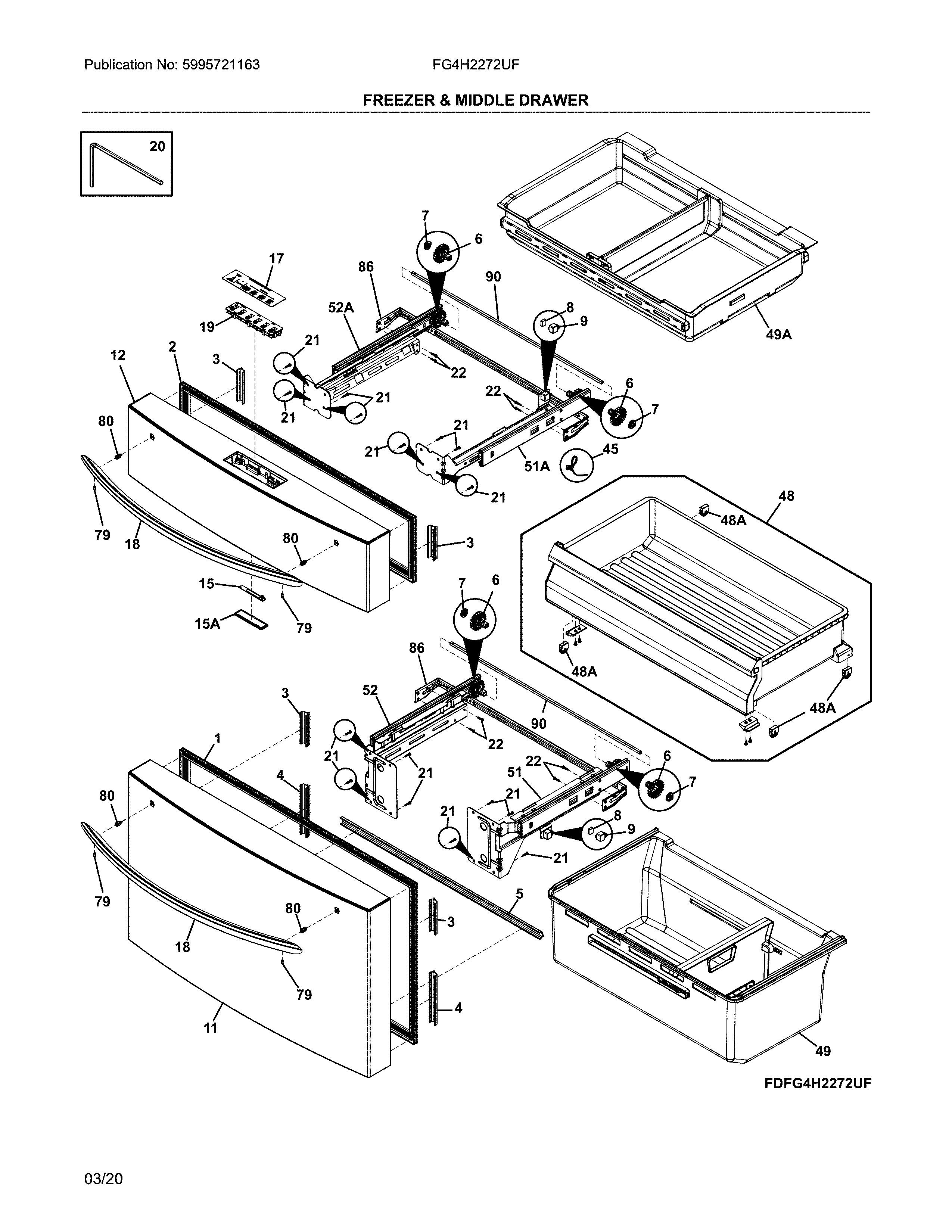 Freezer & middle drawer