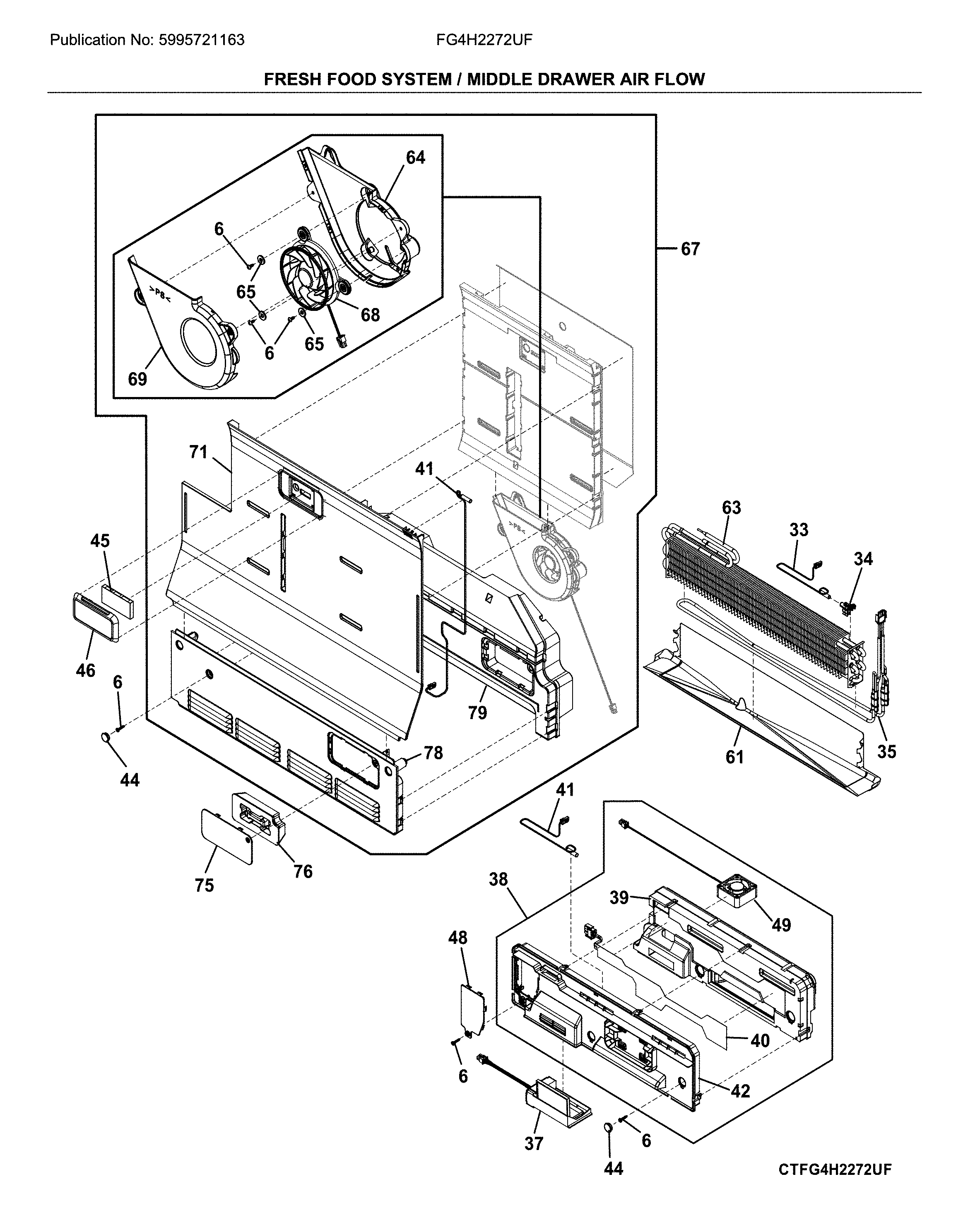 Fresh food system / middle drawer air flow