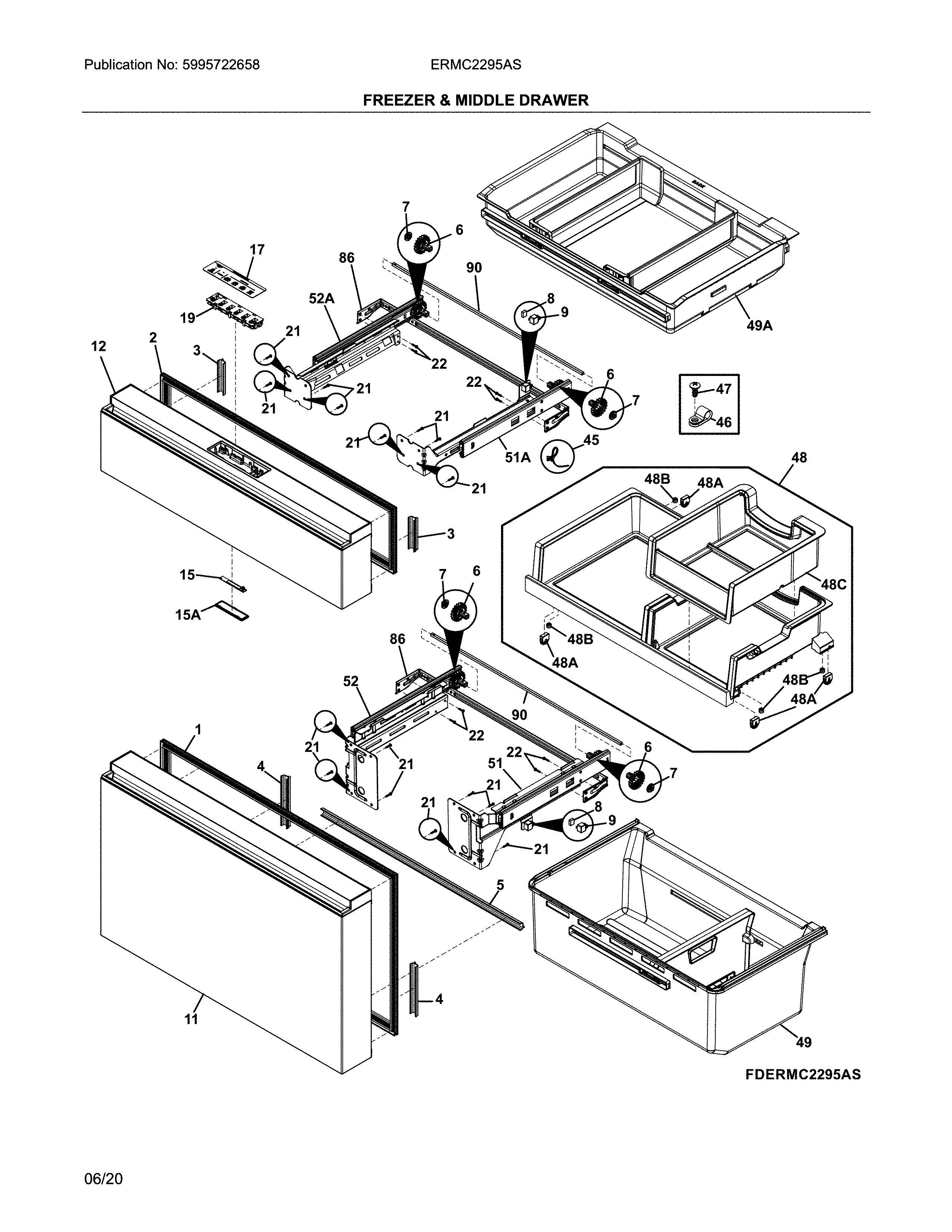 Freezer & middle drawer