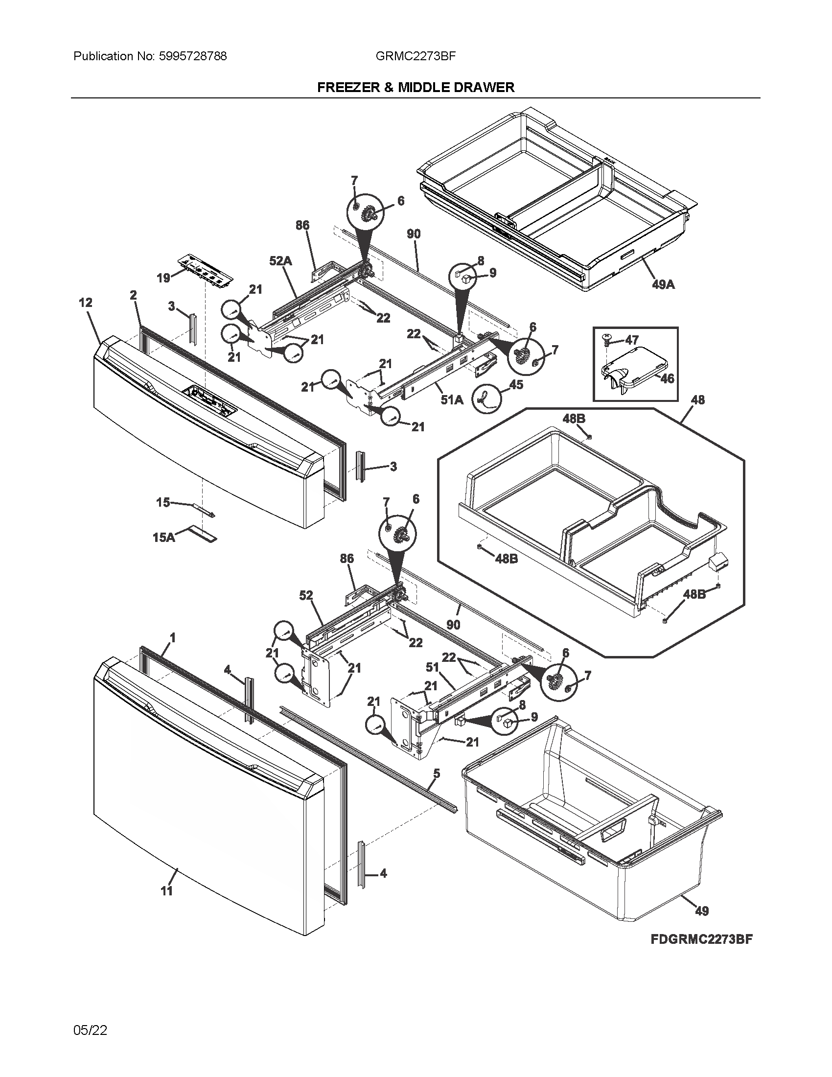 Freezer & middle drawer