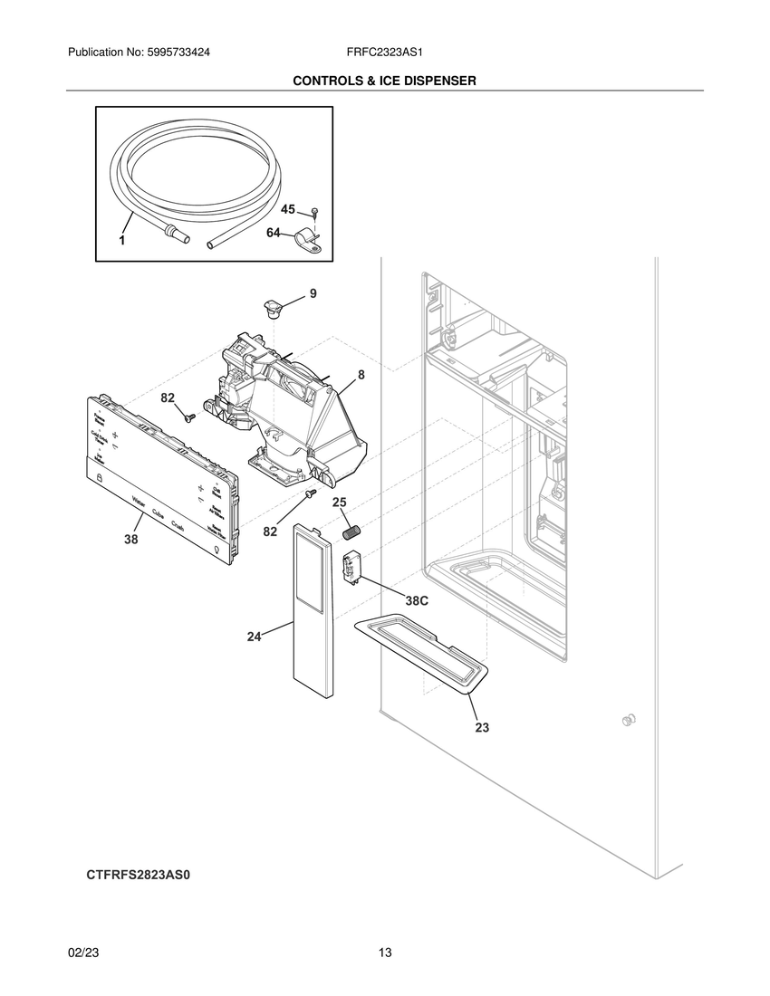 Controls and ice dispenser