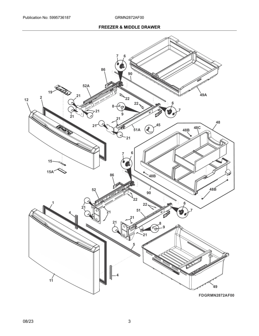 Freezer & middle drawer