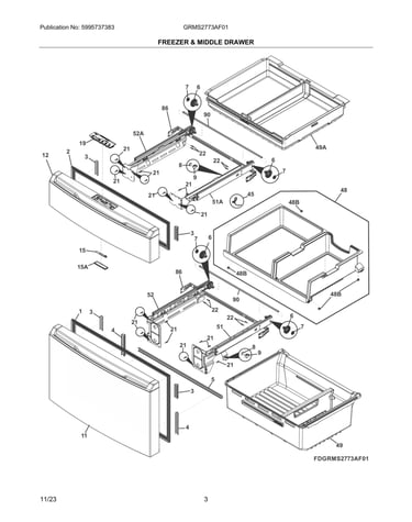 Freezer & middle drawer