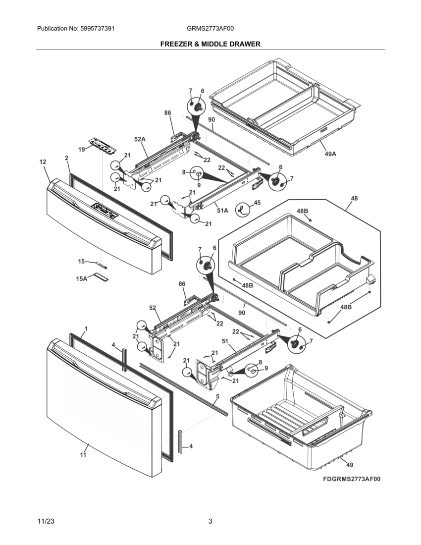 Freezer & middle drawer