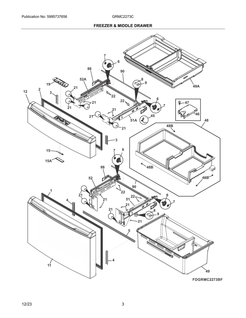 Freezer & middle drawer
