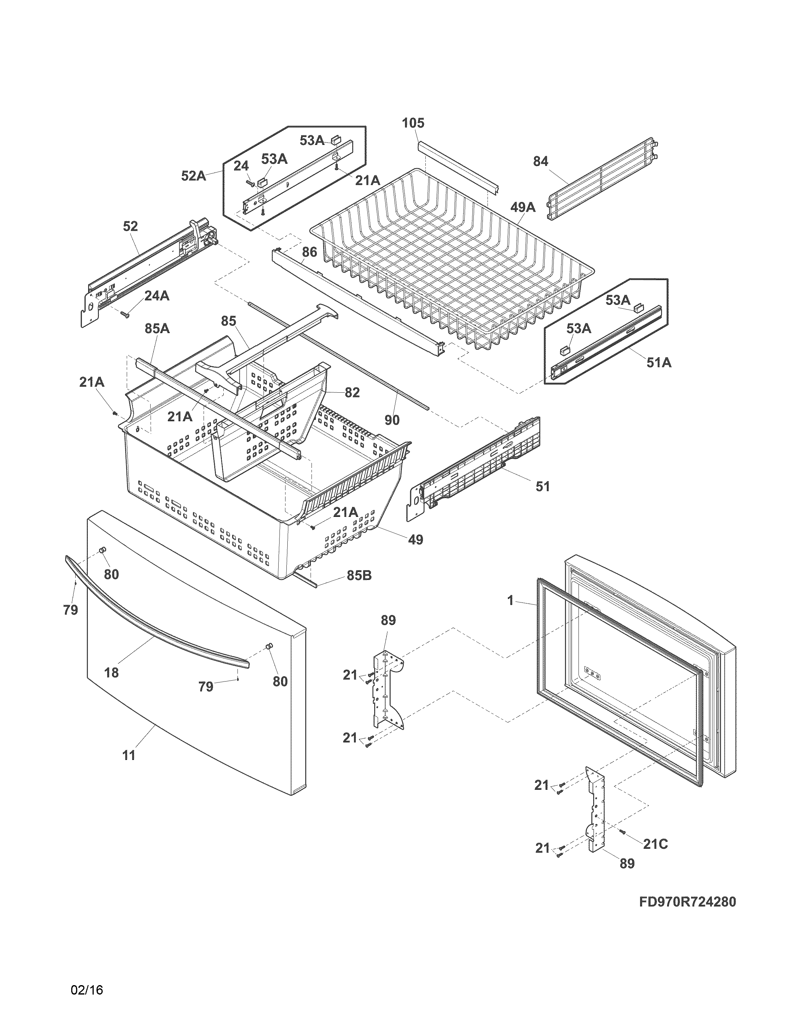 Freezer drawer, baskets