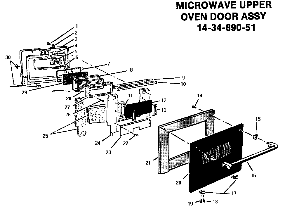 Microwave oven door assembly, upper
