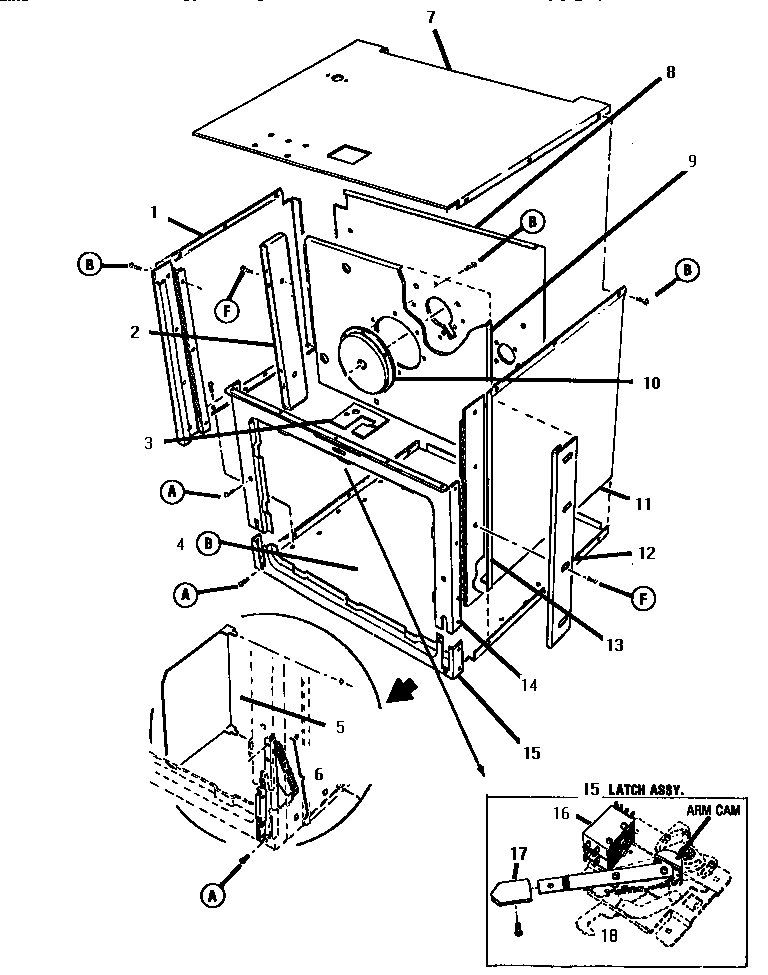 Oven body assembly, front view