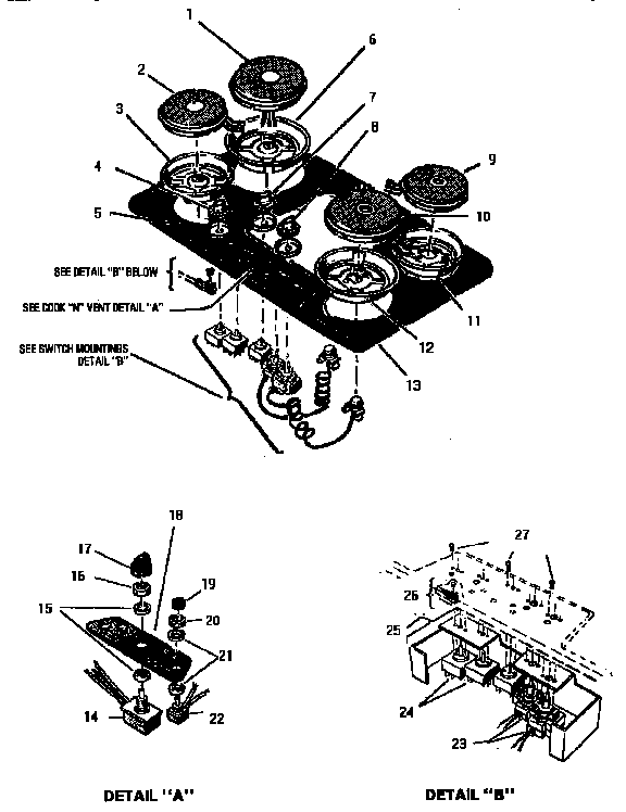 COOKTOP, ELEMENTS AND CONTROL PARTS