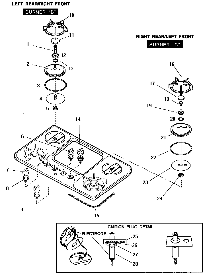 Knobs & burner (sgs30b) (sgs30s) (sgs30w) (sgs36gb) (sgs36gs) (sgs36gw)