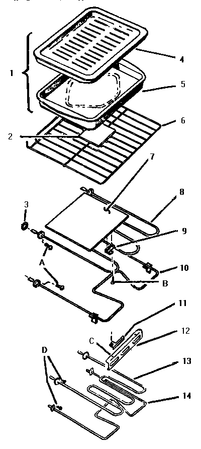 Rack, elements, and pan assembly