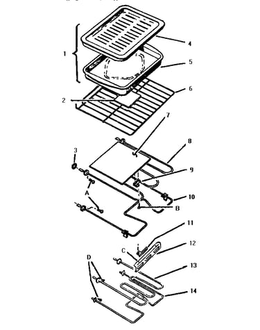 Rack, elements, and pan assembly