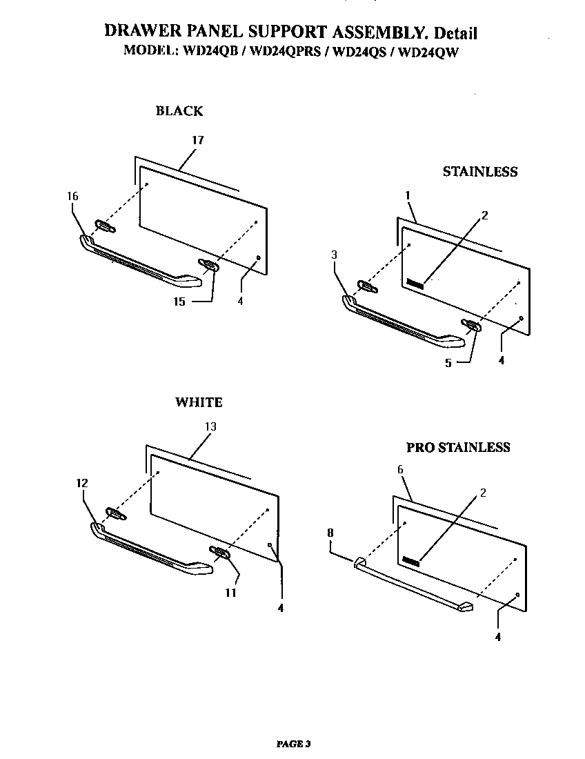 Drawer panel support assembly (wd24qb) (wd24qprs) (wd24qs) (wd24qw)