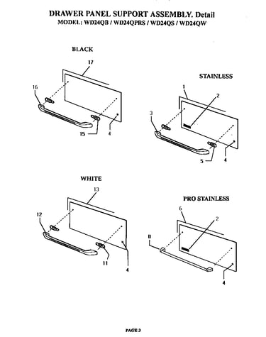 Drawer panel support assembly (wd24qb) (wd24qprs) (wd24qs) (wd24qw)