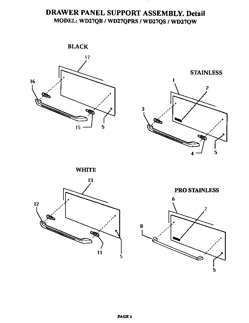 Drawer panel support assembly (wd27qb) (wd27qprs) (wd27qs) (wd27qw)
