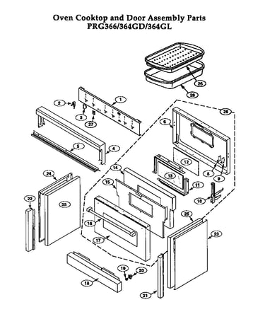 Oven cooktop and door assembly