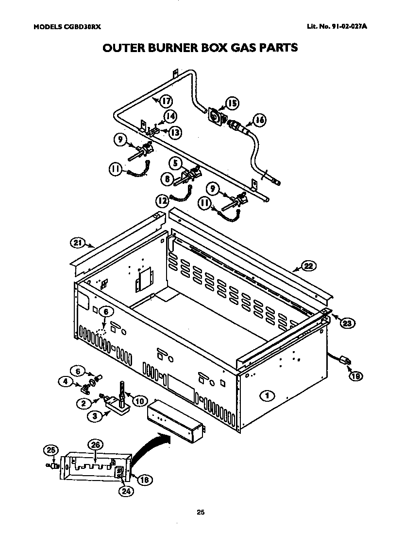 Outer burner box gas parts