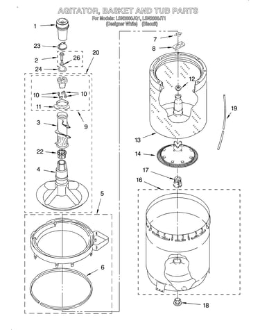 Agitator, basket and tub