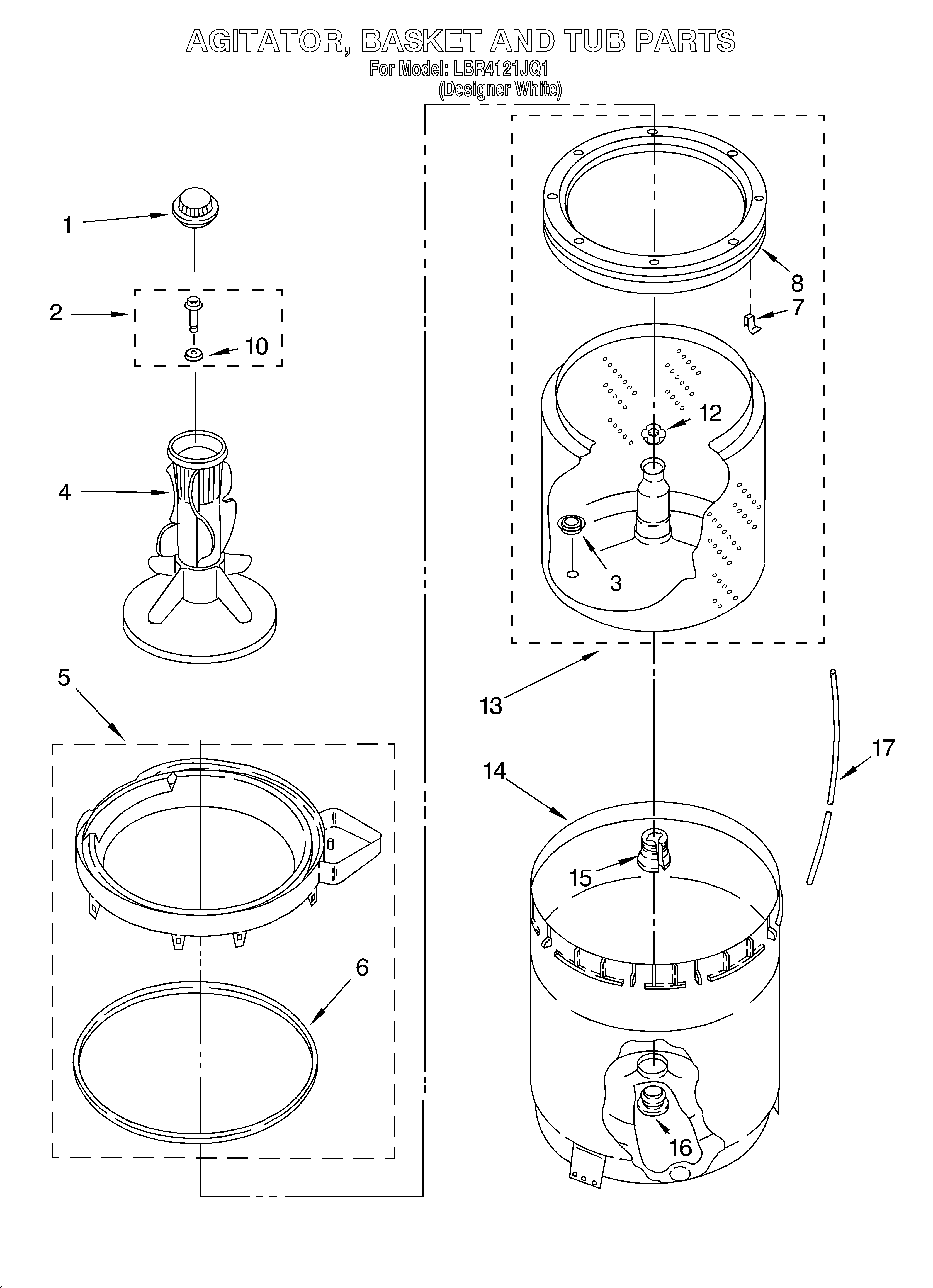 Agitator, basket and tub