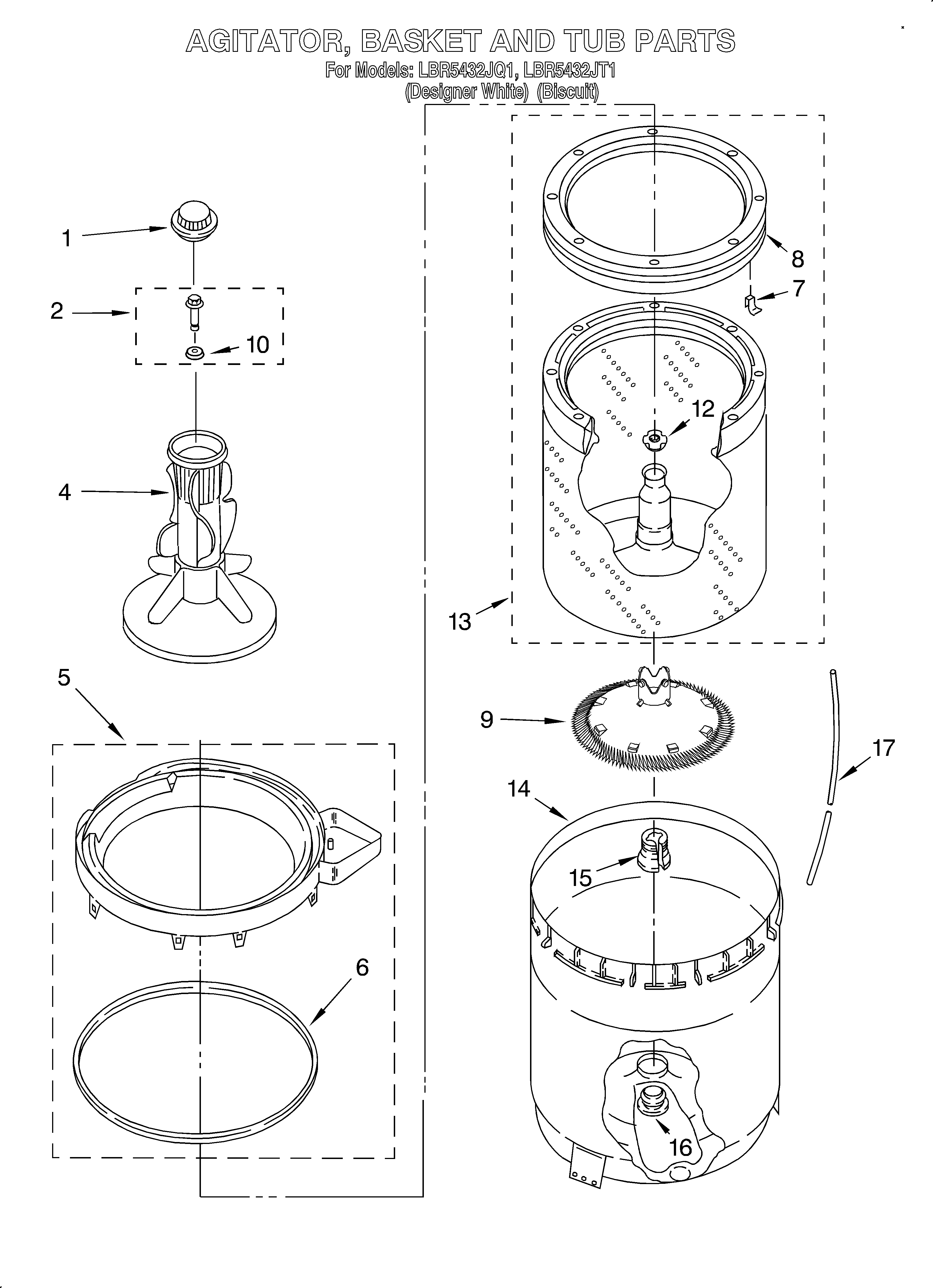 AGITATOR, BASKET AND TUB