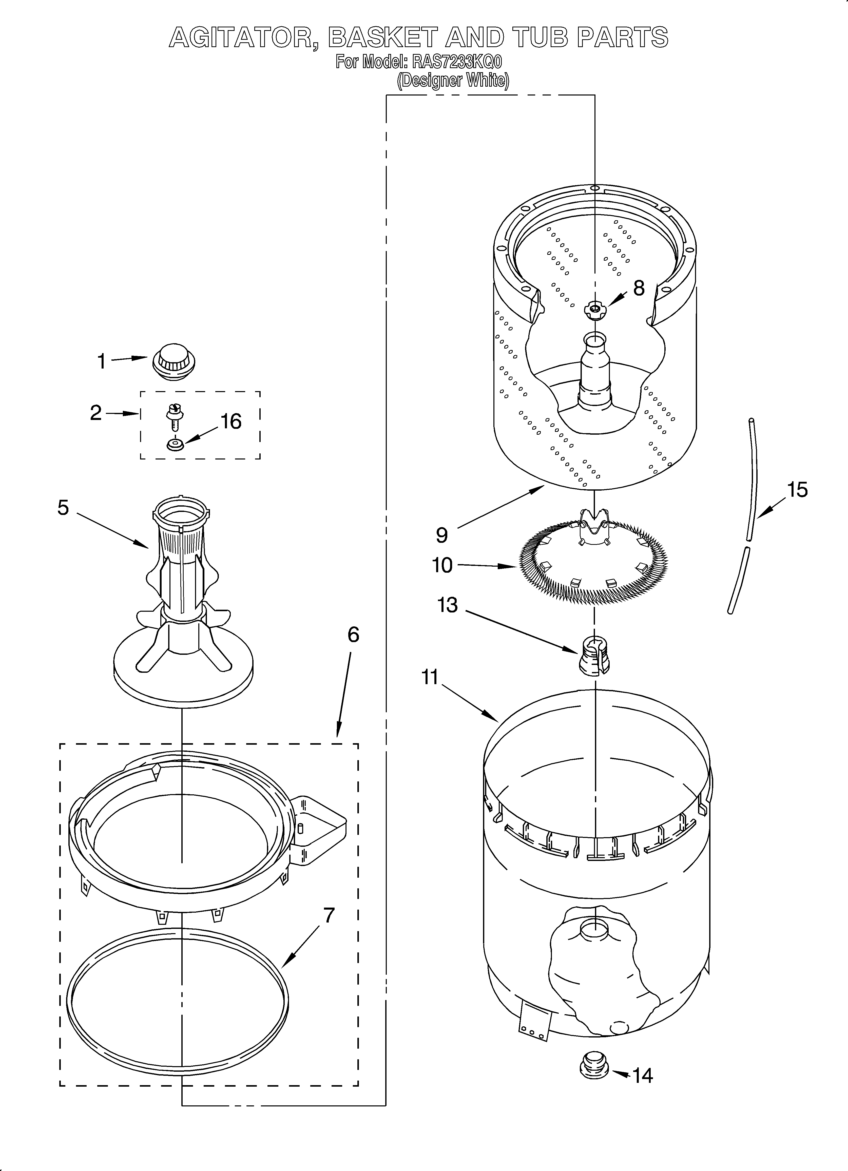 AGITATOR, BASKET AND TUB