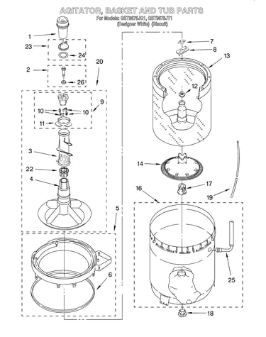 Agitator, basket and tub