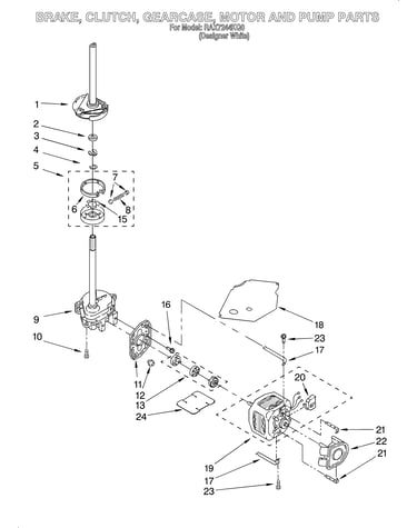 Brake, clutch, gearcase, motor and pump