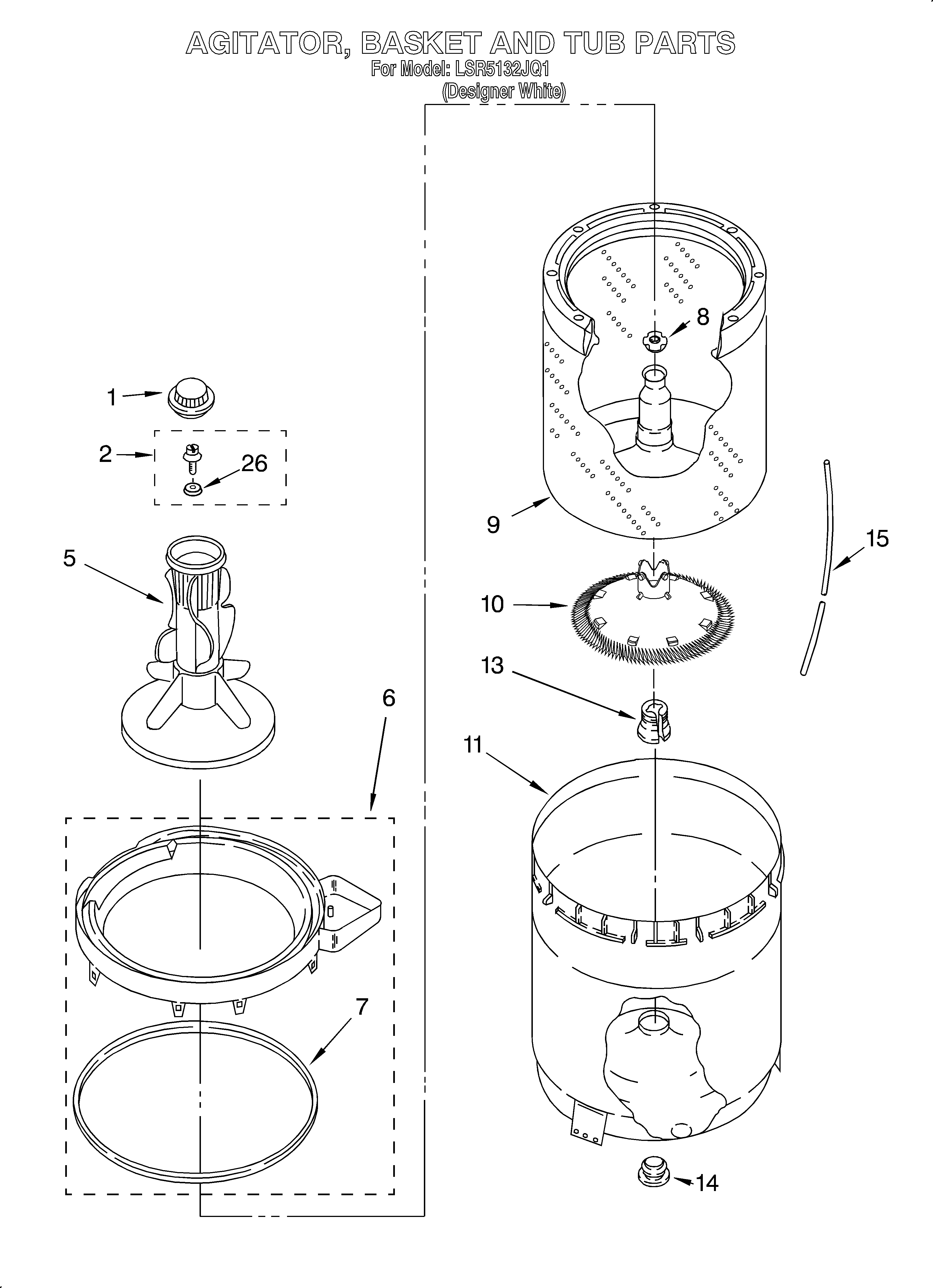 Agitator, basket and tub