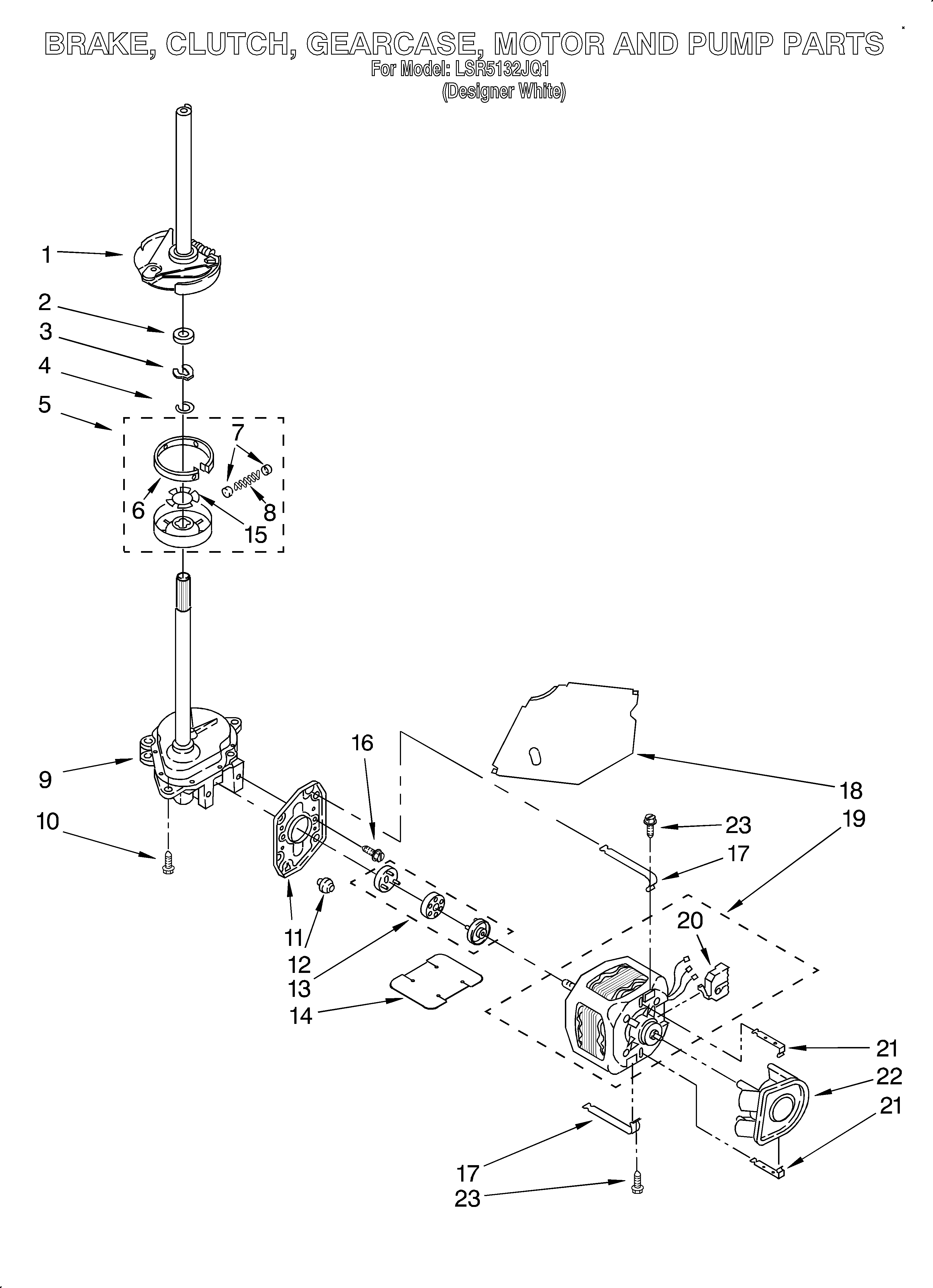 Brake, clutch, gearcase, motor and pump