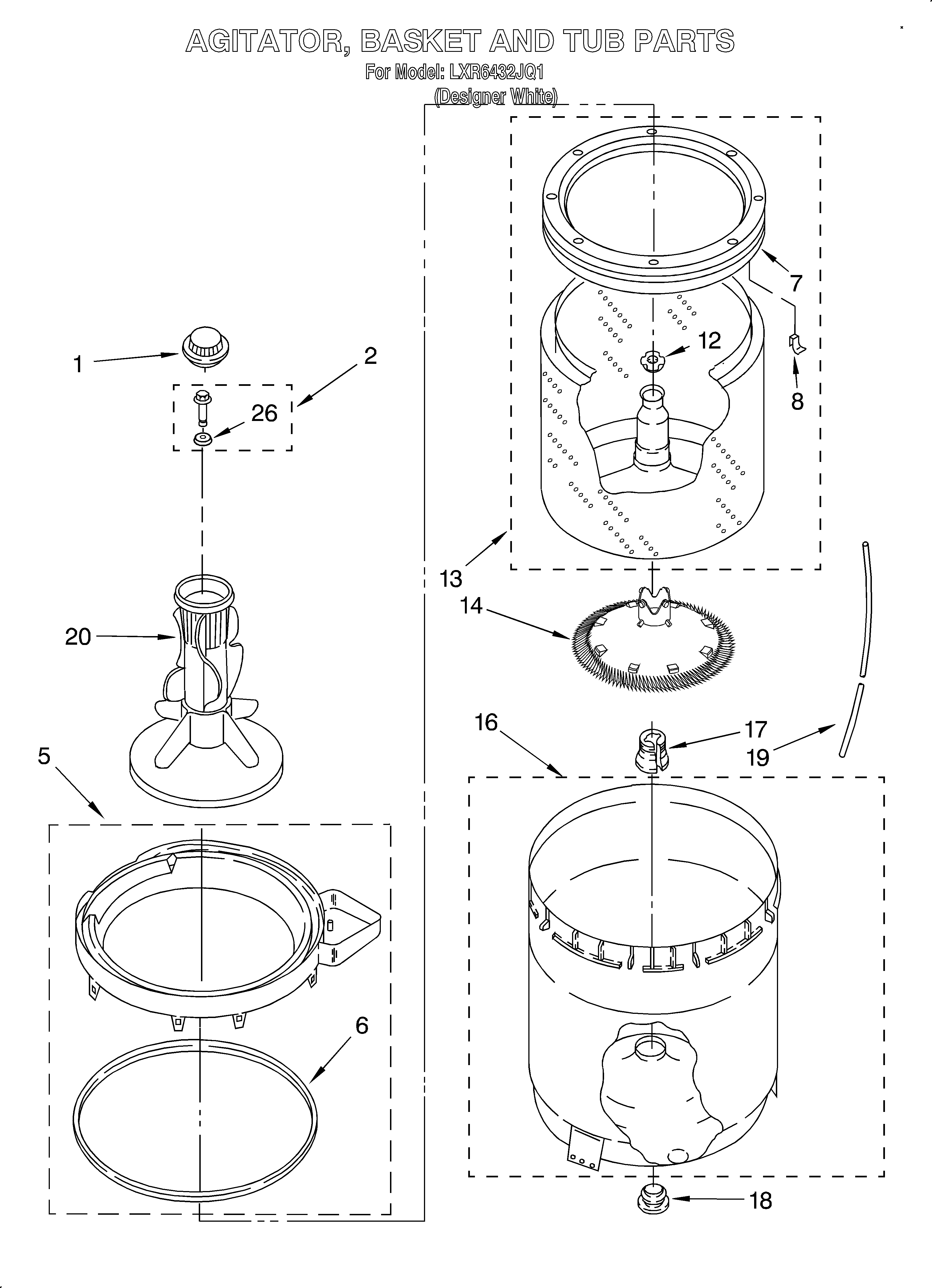 Agitator, basket and tub
