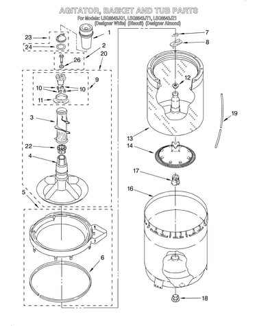 Agitator, basket and tub