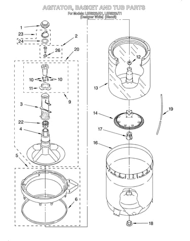 Agitator, basket and tub
