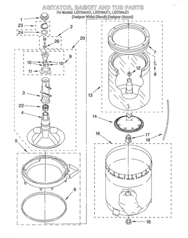 Agitator, basket, and tub
