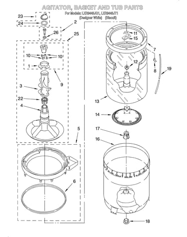 Agitator, basket, and tub