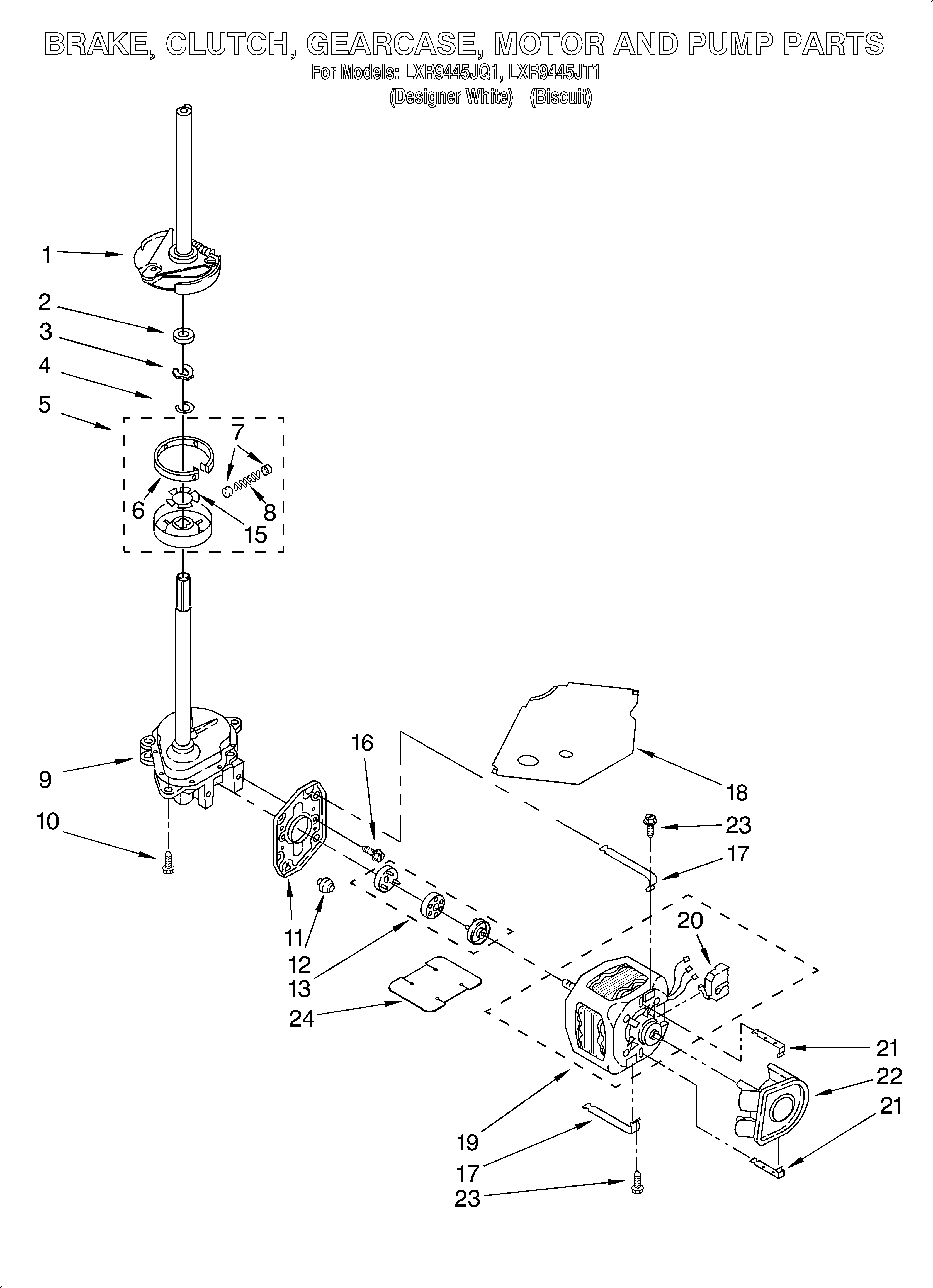 Brake, clutch, gearcase, motor and pump