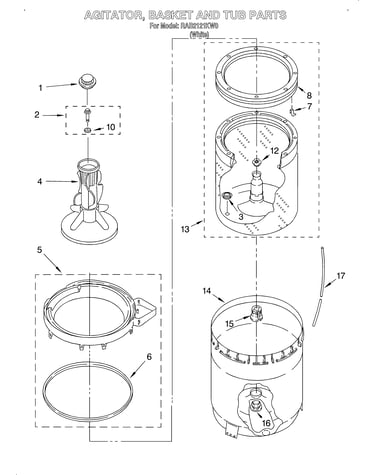 Agitator, basket, and tub