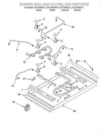 Burner box, gas valves, switches