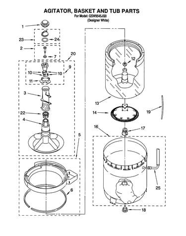 Agitator, basket and tub