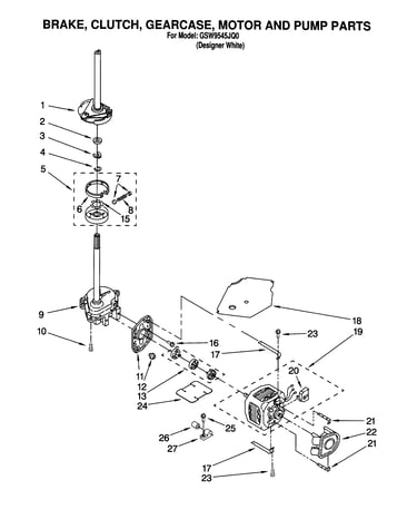 Brake, clutch, gearcase, motor and pump