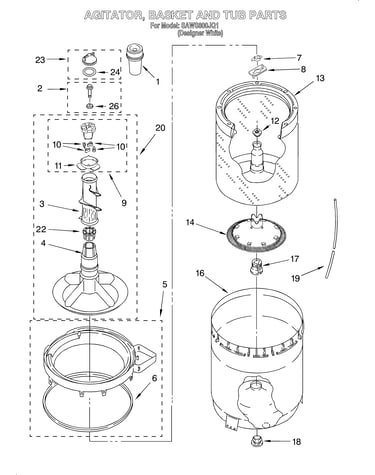 Agitator, basket and tub