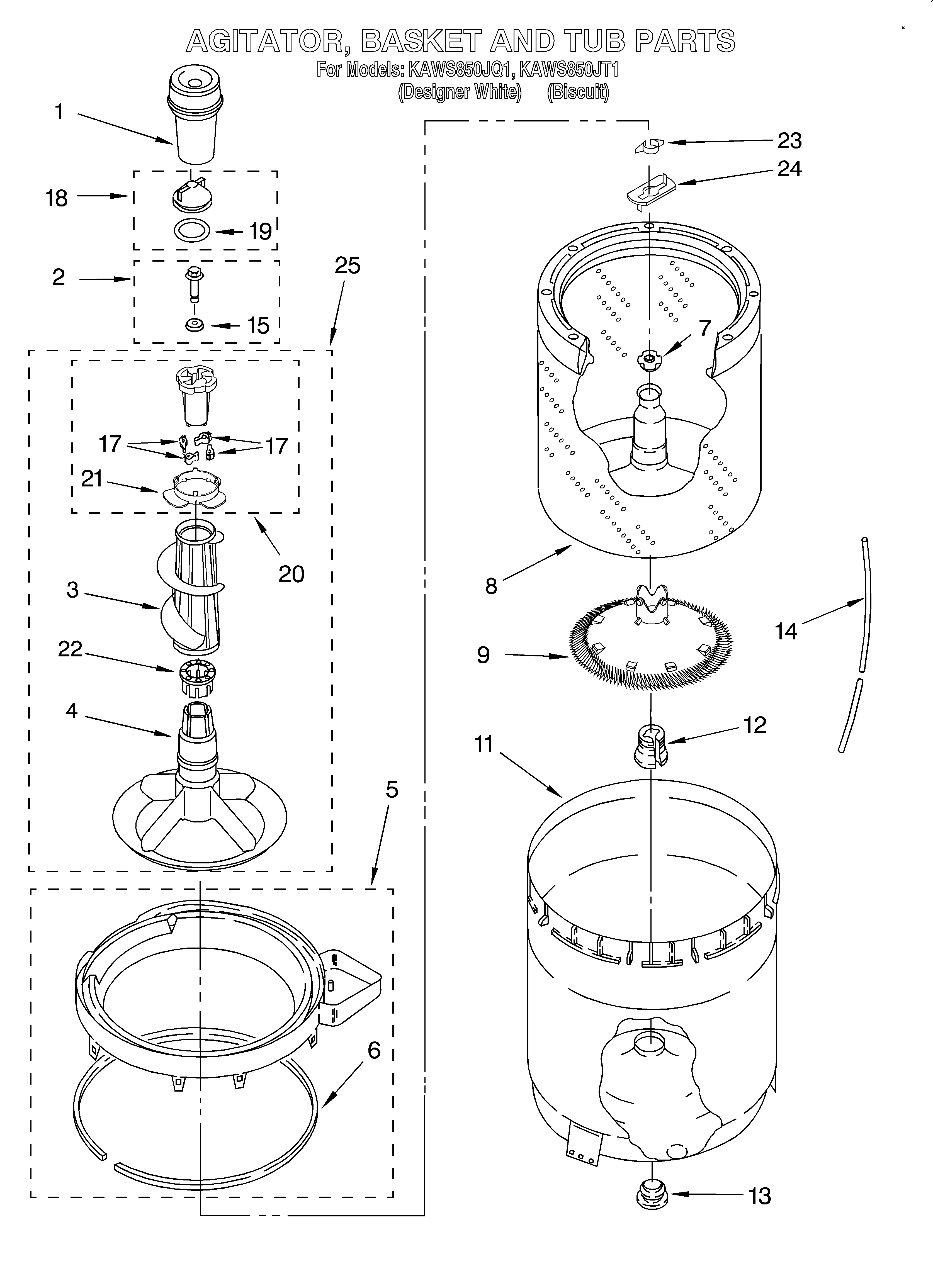 AGITATOR, BASKET AND TUB