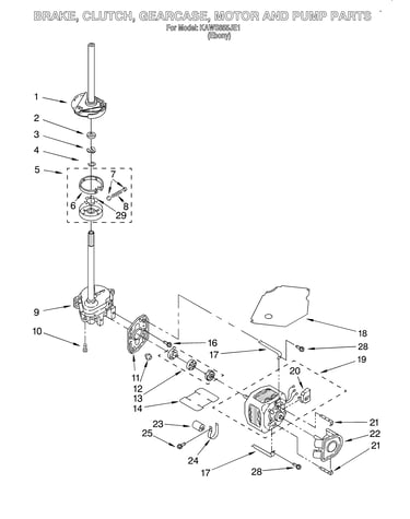 Brake, clutch, gearcase, motor and pump
