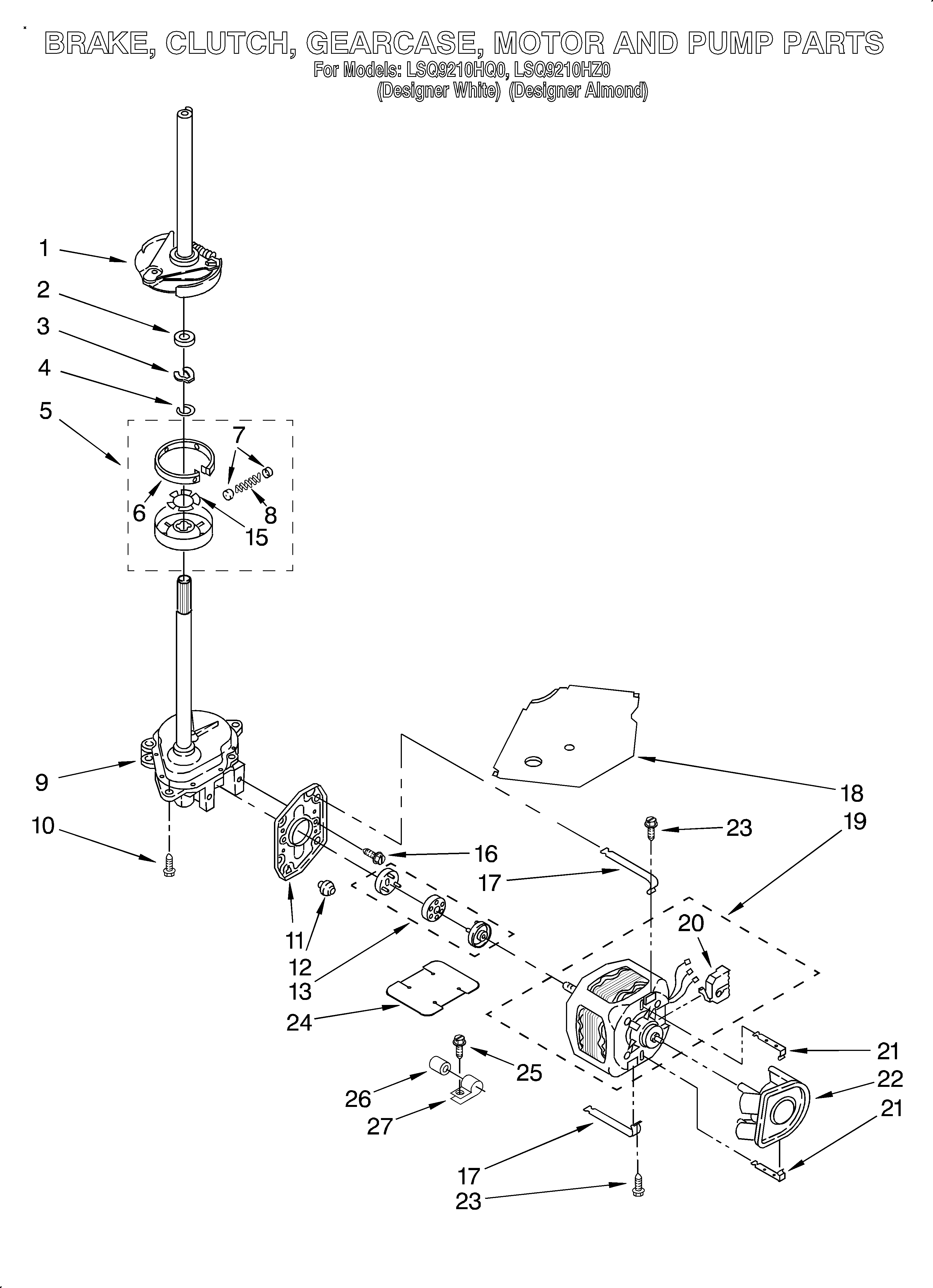 Brake, clutch, gearcase, motor and pump