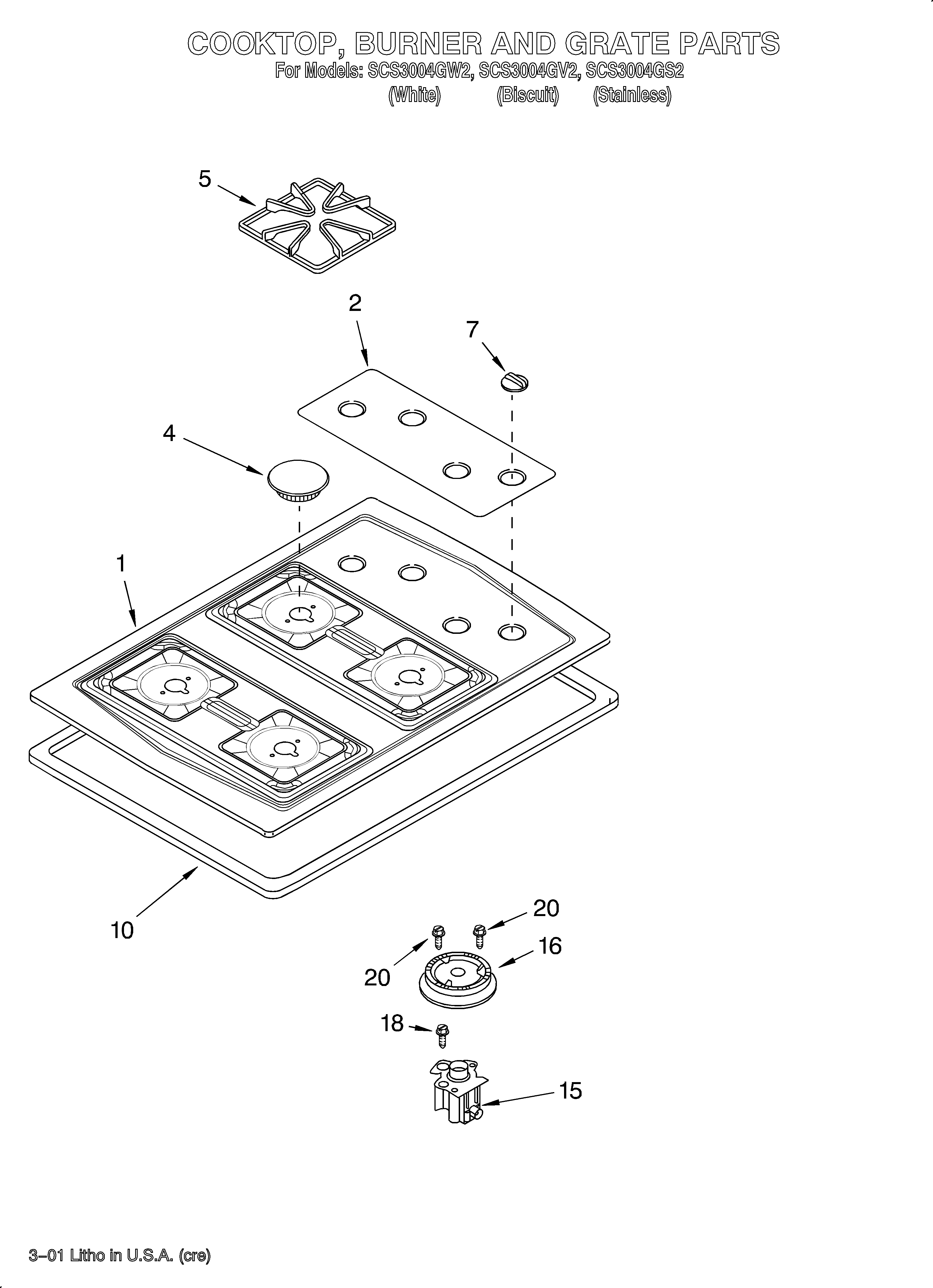 Cooktop, burner and grate