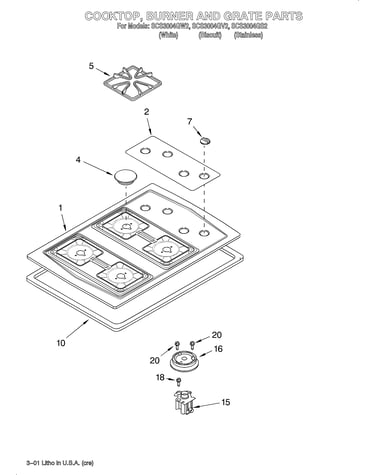 Cooktop, burner and grate