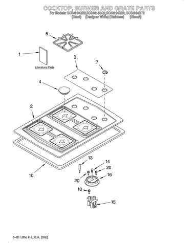 Cooktop, burner and grate