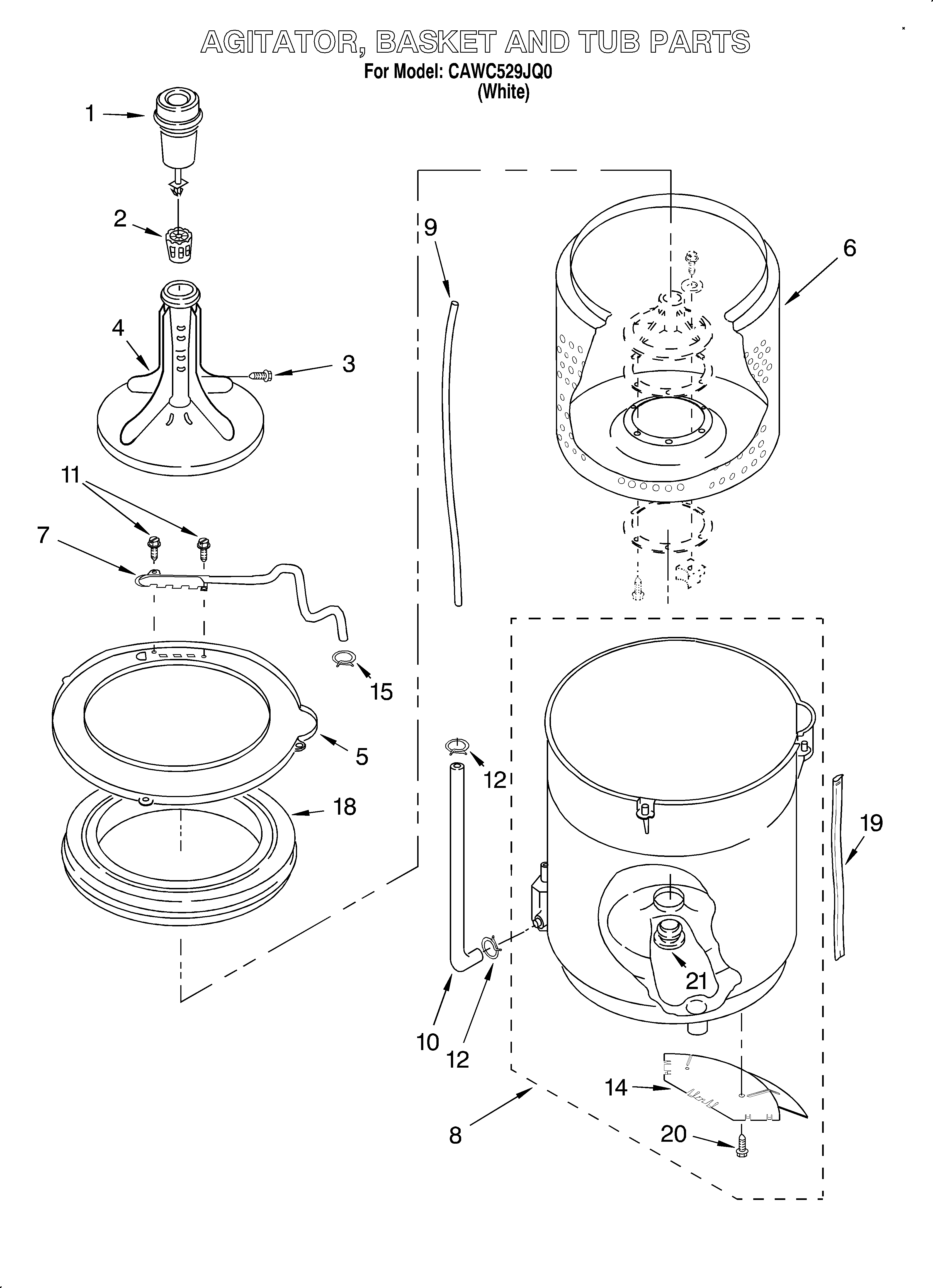 Agitator, basket and tub